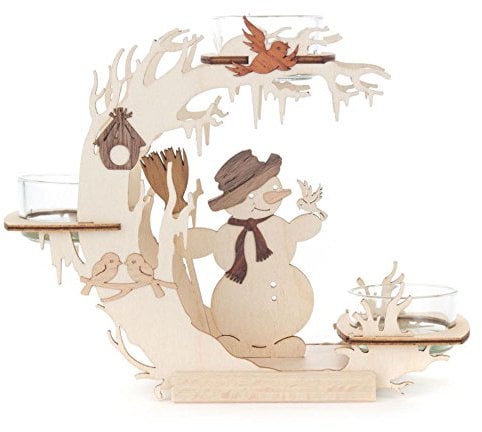 Kuhnert - hochwertiger Teelichtkranz Schneemann für 3 Teelichter - aus Edelholz - 17 x 20 x 5,5cm - Made in Germany