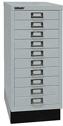 BISLEY MultiDrawer, 29er Serie mit Sockel, DIN A4, 10 Schubladen, Metall, 355 Silber, 38 x 27.9 x 67 cm