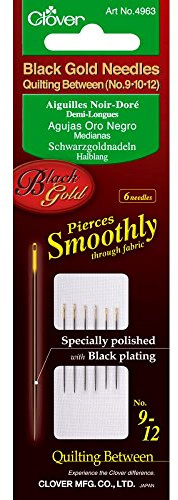 Clover Black Gold Quilting Betweens Nadeln - Größe 9/12, 6er Pack, Schwarz, Scharf, Kohlenstoffstahl