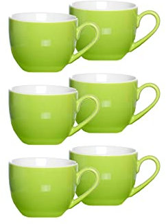 Ritzenhoff & Breker Doppio Espressotassen, 6er Set, Espresso Obertassen mit farbigem Rand, Porzellan, Grün, 80 ml, 516821
