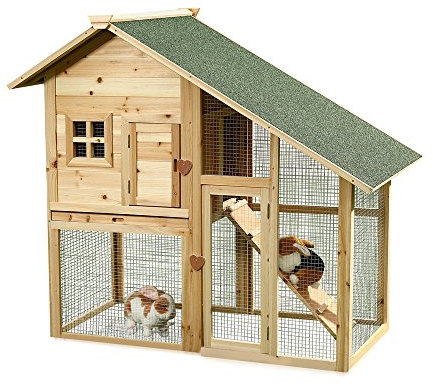 Melko Hasenstall mit Auslauf – geeignet für 2 – 3 Hasen, Meerschweinchen oder andere Kleintiere, aus Holz, wetterfest, für drinnen und draußen, einfache Reinigung