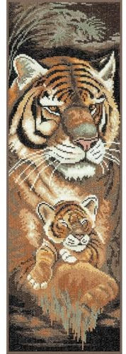 Lanarte Kreuzstich Stickpackungen Gezählter Kreuzstichbilder Set TIGER MIT JUNGEN Wanddekoration Handarbeit Set für Erwachsene 17 x 50 cm DIY Deko Bastelset Handwerker Kreative Geschenkset