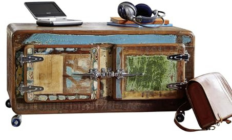 MASSIVMOEBEL24.DE | FREEZY Couchtisch aus Massivholz #20 | Altholz - Mehrfarbig, lackiert | Industrial-Stil | 90x60x40 cm | massiver Wohnzimmertisch aus Holz