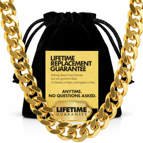 LIFETIME JEWELRY Miami Panzerkette, kubanische Gliederkette, 9 mm, 24 Karat vergoldet, 76,20 cm, vergoldet, kein Edelstein