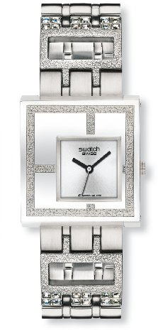 Swatch YUS100G - Reloj para Mujeres, Correa de Acero Inoxidable Color Plateado