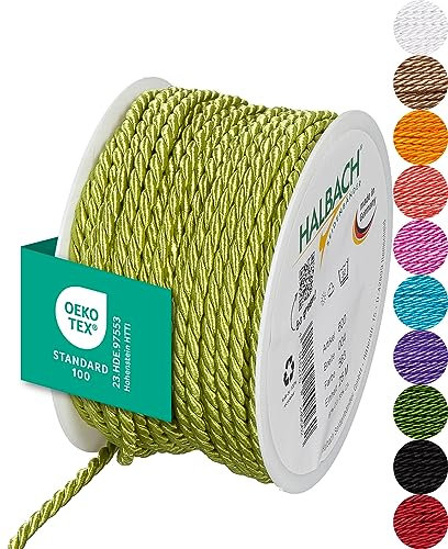 Halbach Seidenbänder Cordón Premium (Verde), Ancho 2 mm, Longitud 50 m, Fabricado en Alemania y Certificado Öko-Tex, cordón de satén Brillante de Acetato