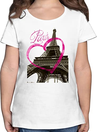T-Shirt Mädchen - Kinder Fahnen und Flaggen - I Love Paris - 140 (9/11 Jahre) - Weiß - Paris+Tshirt Stadt Pariser Tshirt Shirt Country Eifelturm Kindershirt städte Eiffelturm thisirt Frankreich