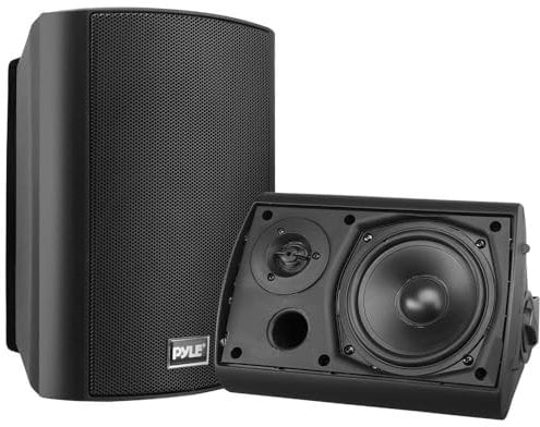 Pyle Bluetooth Speakers, Waterproof Wall-Mounted Wireless Speaker System, Indoor/Outdoor, Weatherproof, Heavy-Duty Stereo Sound, Compatible with iPhone, Android, Tablet & PC (Pair, Black)