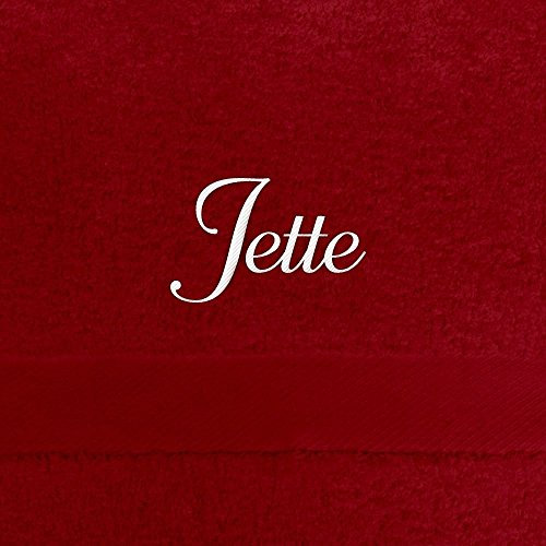 Handtuch mit Namen Jette bestickt, 50x100 cm, rot, extra flauschige 550 g/qm Baumwolle (100%), Badetuch mit Namen besticken, Duschtuch mit Bestickung