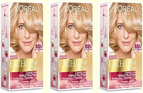 3 x l 'Oreal Excellence Crème 9 Rubio coloración färben pelo