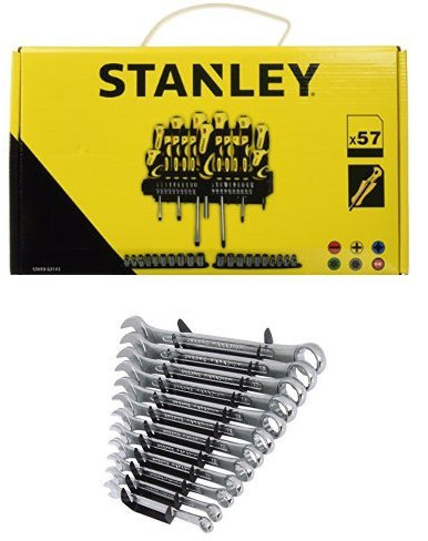 BLACK+DECKER STHT0-62143 Set Giraviti e Inserti e Chiavi a Bussola, 57 Pezzi + Silverline SP1236 Serie di Chiavi Combinate, 12 Pezzi, 8-19 mm