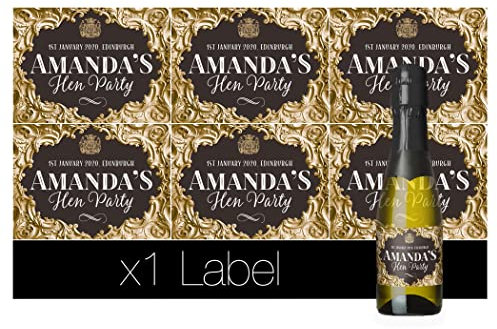 Personalised Label(S) for mini Champagne or mini Wine Bottles Gold Baroque Effect – Anniversary, Wedding, Hen Party, Birthday, Congratulations Any Occasion (1)