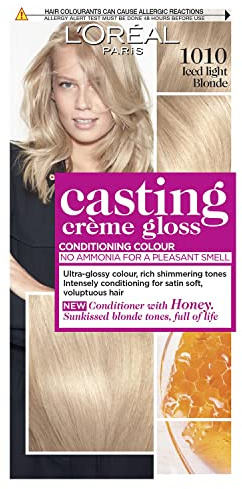 L'Oréal Paris Casting Crème - Tinte semipermanente para el cabello, fórmula sin amoníaco y acondicionador con infusión de miel, acabado brillante, color para hasta 28 champús, color: rubio helado claro 1010