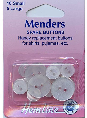Hemline Mender Buttons, White, pk of 15 (10 x 10mm and 5 x 18mm)