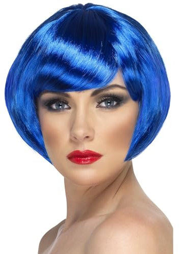 Smiffys Schätzchen Perücke, Blau, Kurzer Bob mit Pony Halloween