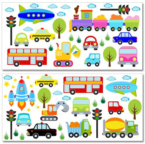 Wandkings Autowelt Wandsticker Megapack Set, 64 Aufkleber, Gesamtfläche 260 x 70 cm