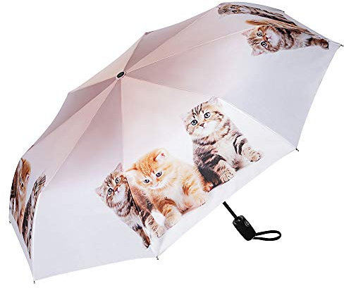 VON LILIENFELD Regenschirm Taschenschirm Katzen Trio Windfest Auf-Zu-Automatik Kätzchen Kinderschirm Stabil Leicht Kompakt