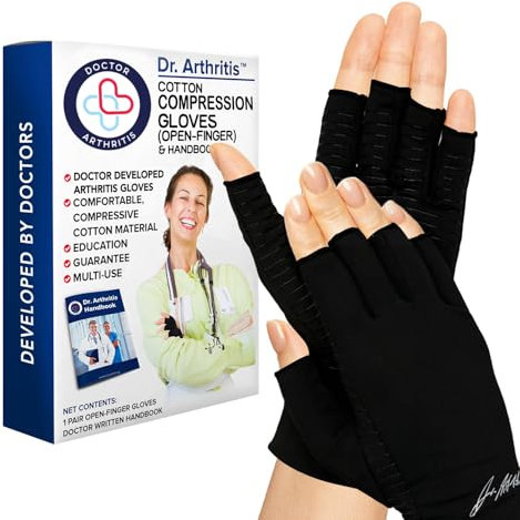 Von Ärzten Entworfen, Arthrose Handschuhe mit Kupfer, Kompressionhandschuhe für Frauen und Männer, Fingerlos für Arthritis, Schmerzlinderung und Wärme, Schwarz, M