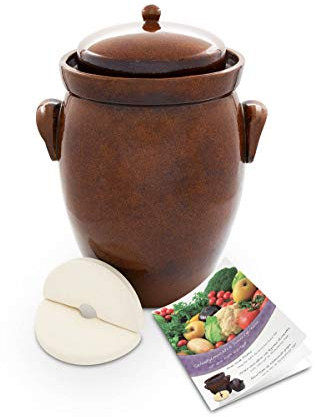 Kerazo Original Frasco de fermentación de cerámica con Tapa y Piedra (16,0 L) Chucrut, Recipiente de fermentación