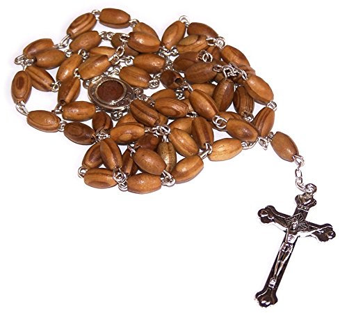 Olivenholz-Rosenkranz mit Erde aus Bethlehem, inklusive Samtbeutel und Zertifikat, 23r-hli_2