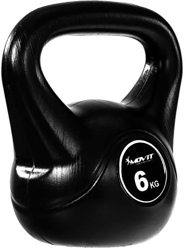 MOVIT Kettlebell BASIC BLACK, Kugelhantel mit Bodenschonender Kunststoffhülle, 1 bis 20 kg, Schadstoffgeprüft, 6 kg