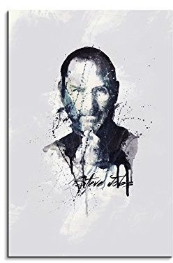 Paul Sinus Art Steve Jobs 90x 60cm Keilrahmenbild Kunstbild Aquarell Art Wandbild auf Leinwand fertig gerahmt Original Unikat