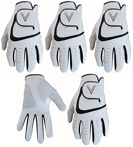5 White Men's All Weather Golf Gloves Cabretta Leather Thumb & Palm Patch (Med/Lge L/H)