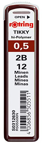 rOtring Lead Refills Hi-Polymer for Fine Mechanical Pencils 0.50mm 2B, 12 Leads