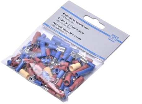 SW-Stahl S3180 Kabelschuhsortiment, 100-teilig I Flachstecker & Rundstecker I Assortiert mit Sortimentsbox I Kupfer mit PVC-Isolierung I Ideal für KFZ, Elektro, Werkstatt