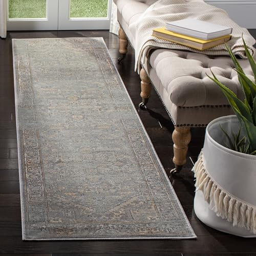 SAFAVIEH Traditionell Teppich für Wohnzimmer, Esszimmer, Schlafzimmer - Vintage Collection, Kurzer Flor, Grau und Multi, 99 X 170 cm