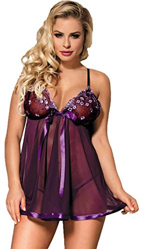 Yummy Bee - Baby Doll - Sottoveste Donna -Babydoll Donna - Lingerie Biancheria Intima Taglia Forte (Viola, 48)