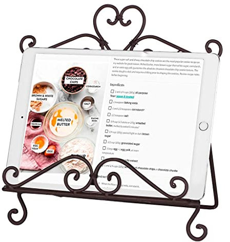 Brown Cookbook Stand Cast Iron Metal Recipe Book iPad Tablet Kindle Holder Mothers Day Kitchen Gift