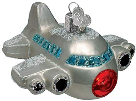 Old World Christmas Airplane Glass Blown Ornament for Christmas Tree, Handcrafted Holiday Decoration, Transportation Collection