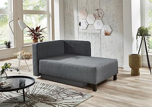 Matratzen Perfekt Recamiere Turku, 150 x 90 cm – Couch mit Schlaffunktion und Bettkasten, Liegefläche ca. 196 x 84 cm, modernes Chaiselounge Sofa, Grau