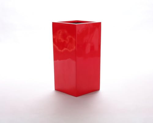 Elegant Einrichten Pflanzkübel Fiberglas säule 38x38x80cm Hochglanz rot