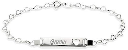 Damen Armband Identarmband mit Herz 925 Silber Wunschgravur auf Vorder und Rückseite Länge 19cm
