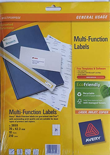 Avery 70 x 42.3mm 21 to View Multi-Purpose Label - White (Pack of 10)