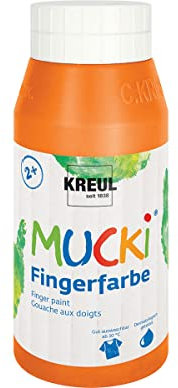 KREUL 23203 - Mucki leuchtkräftige Fingerfarbe, 750 ml in orange, auf Wasserbasis, parabenfrei, glutenfrei, laktosefrei und vegan, auswaschbar, vermalbar mit Pinsel, Schwamm, Spachtel und Fingern