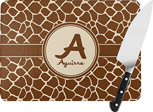 Personalized Giraffe Print Rectangular Glass Cutting Board - Medium - 11x8
