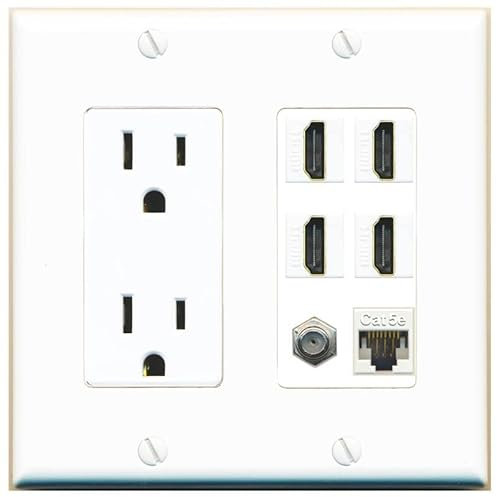 RiteAV 15 A toma de corriente, 4 HDMI, 1 Cat5e Ethernet, 1 cable coaxial TV Placa De Pared