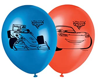 Procos 84876 - Luftballons Cars, 8 Stück, Durchmesser 21 cm, bedruckt, rot, blau, Latexballons, Geburtstag, Dekoration