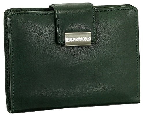 Leder Damen Geldbörse Portemonnaie Geldbeutel XXL mit Druckknopf 10 cm Farbe Grün