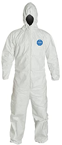 DuPont Tyvek 400 Disposable Protective Coverall with Respirator-Fit Hood and Elastic Cuff, White, Medium, 6-Pack