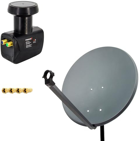 PremiumX Satelliten-Komplettanlage 60cm Satellitenschüssel Stahl Anthrazit Satellitenantenne SAT Twin LNB 4X F-Stecker 2 Teilnehmer