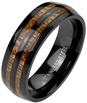 Bungsa 60 (19.1) Schwarzer Ring doppeltes Holz-Inlay aus 316L Edelstahl Unisex