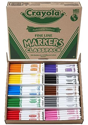 CRAYOLA 58-8210 Marker, Schwarz, Braun, Grün, Grau, Orange, Rosa, Rot, Violett, Gelb, 200 Stück