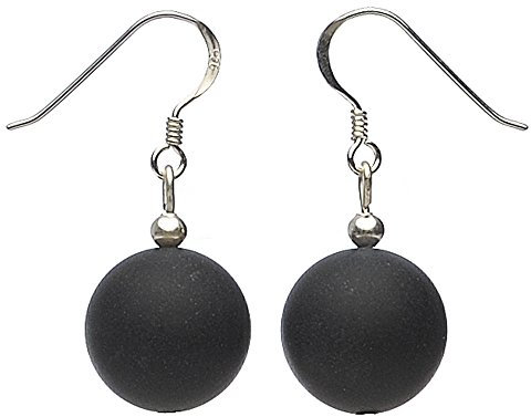 Ohrringe Ohrhänger aus Onyx & 925 Silber, Kugel schwarz matt, Ohrschmuck für Damen