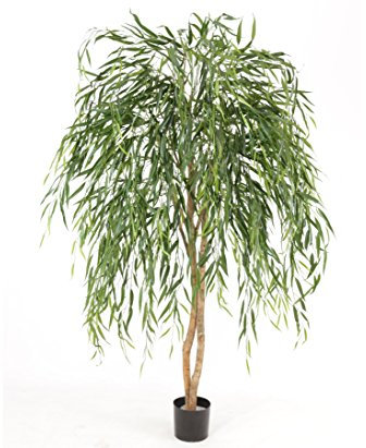 Trauerweide Kunstbaum, ca. 185cm hoch mit Naturstamm - Großer künstlicher Weidenbaum mit Echtholz Stamm im Topf