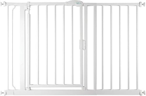 Safetots Puerta de Seguridad Autoajustable con Cierre Automático, 118,2cm - 125,2cm, Blanca, Puerta de Bebé con Cierre Automático, Barrera de Seguridad para Niños Pequeños, Instalación Fácil