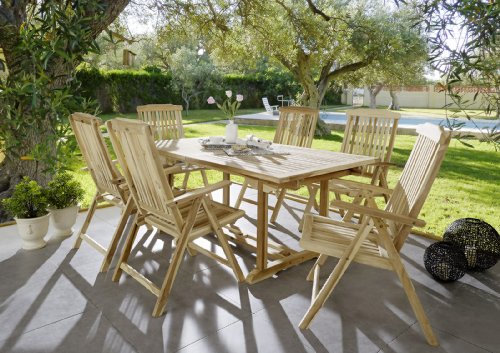 SAM 7tlg. Gartengruppe Kuba, 1 x Ausziehtisch Kuba + 6 x Hochlehner Aruba, Gartenmöbel aus Teak-Holz